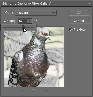 Editing blending options for "Trace Contour" filter