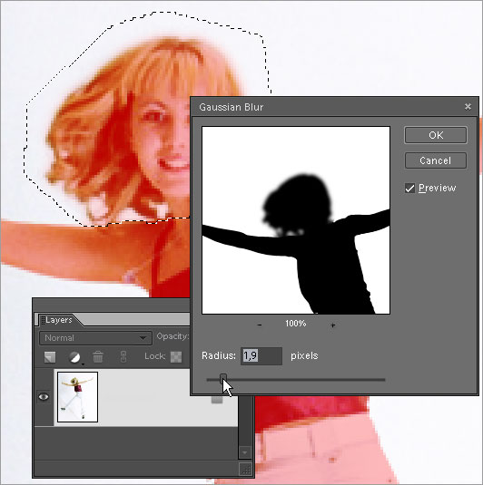 Blurring selected area of quick mask